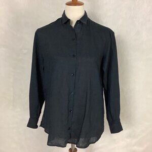 ISTO. Black Linen Long Sleeve Button Front Shirt XS